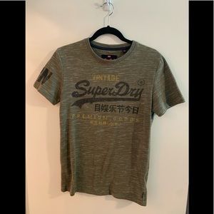 SuperDry Men’s graphic t-shirt size small S olive green grey JPN.  LIKE NEW